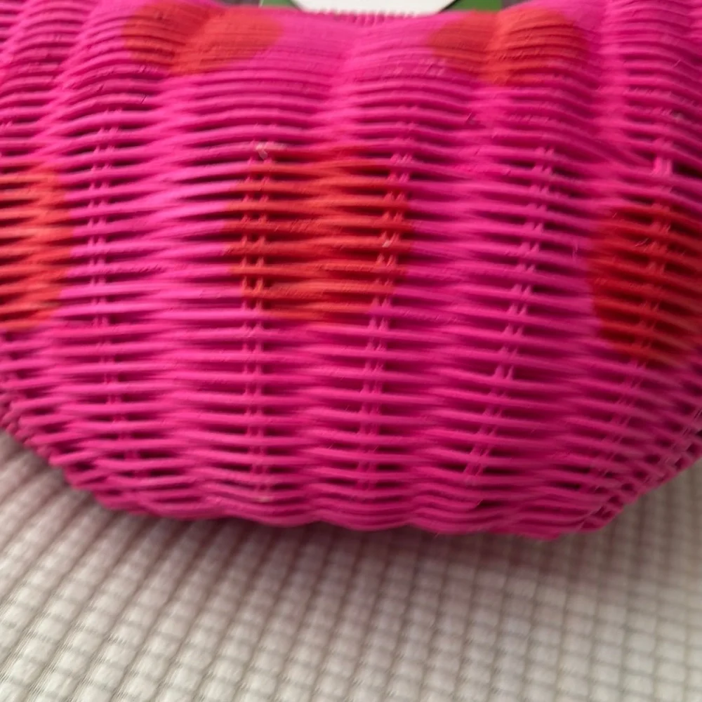 Kate Spade Pink Woven Handbag polka dots - Picture 6 of 6
